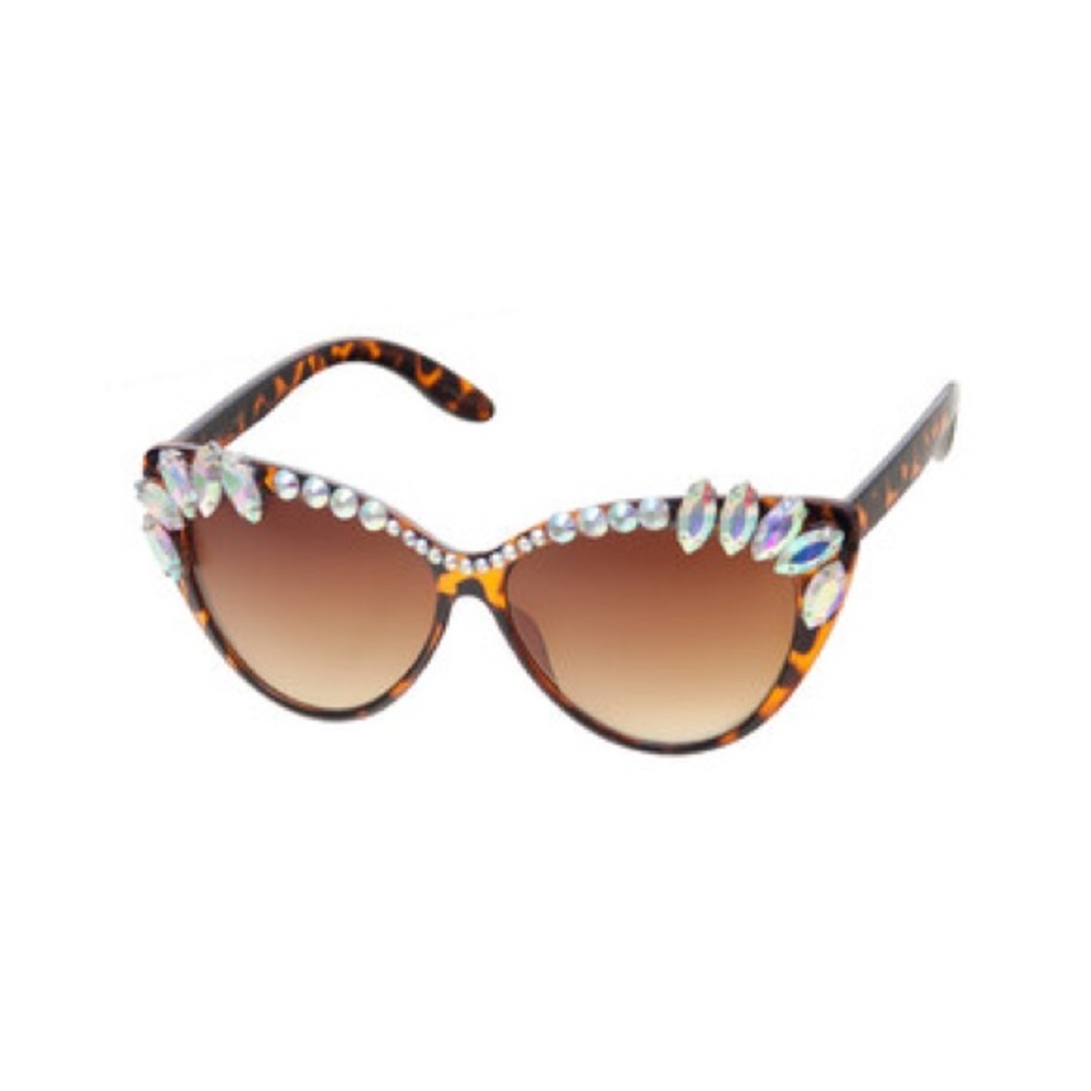 Betsey Johnson Tortoiseshell Cat-Eye Sunglasses with Iridescent Crystals